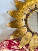 Miroir- Miroir rond Soleil, Feuille dor - Milieu du siècle, Maison & Meubles