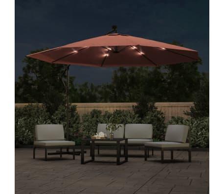 Terracotta Zweefparasol 350cm | Zonne-energie | Retour, Tuin en Terras, Parasols, 3 tot 4 meter, Kantelbaar, Nieuw, Stokparasol