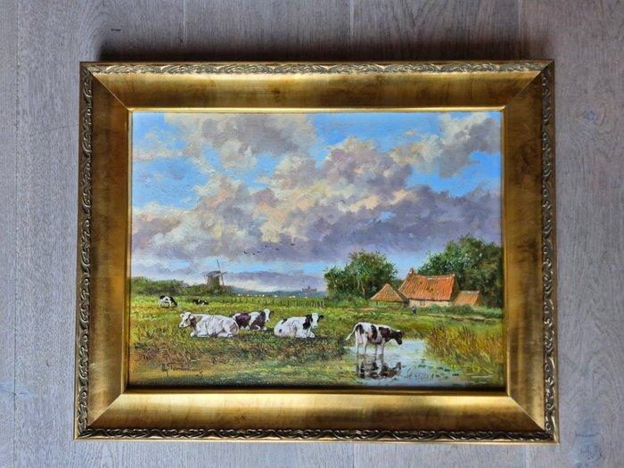 Albert Temming (1942) - Olie op doek - Koeien in, Antiek en Kunst, Kunst | Schilderijen | Klassiek