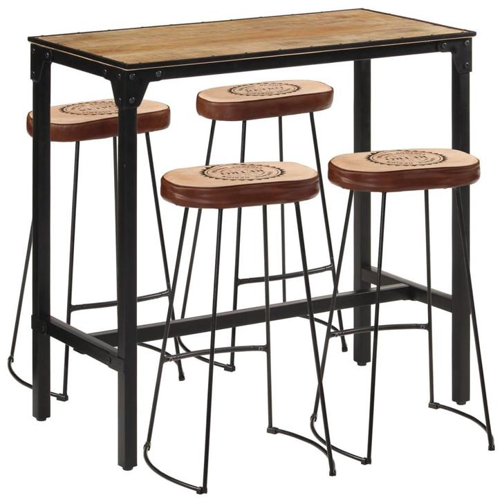 vidaXL 5-delige Barset massief ruw mangohout en metaal, Huis en Inrichting, Complete eetkamers, Nieuw, Verzenden