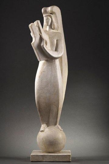 Snijwerk, Ange à la lyre - Jan et Joël MARTEL - 90 cm - Gips