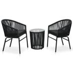 vidaXL 3-delige Bistroset met kussens PE-rattan zwart, Tuin en Terras, Verzenden, Nieuw