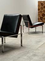 Lounge stoel (2) - Leder, Chroomgezeide stalen buis -