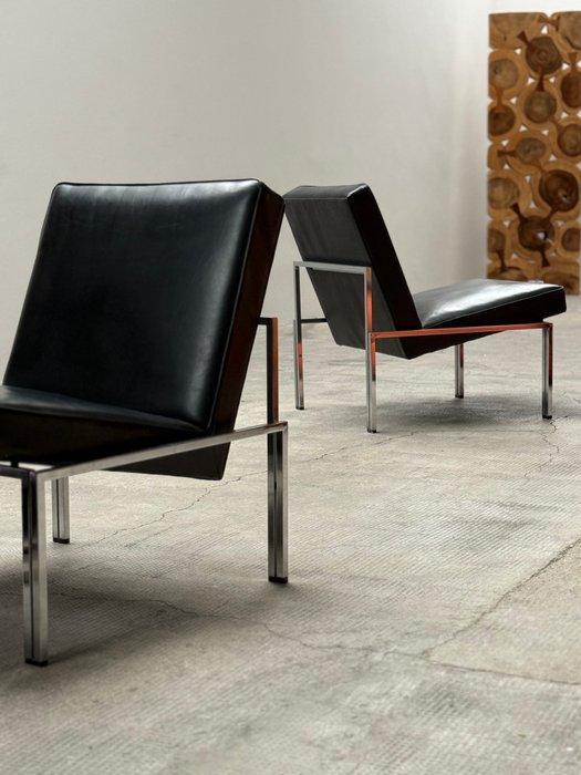 Lounge stoel (2) - Leder, Chroomgezeide stalen buis -, Antiek en Kunst, Antiek | Meubels | Stoelen en Sofa's