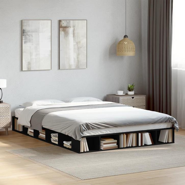 vidaXL Bedframe bewerkt hout zwart 160x200 cm, Huis en Inrichting, Slaapkamer | Bedden, Nieuw, Verzenden