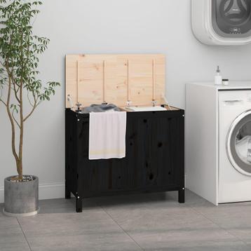 vidaXL Wasmand 88,5x44x76 cm massief grenenhout zwart, Verzenden