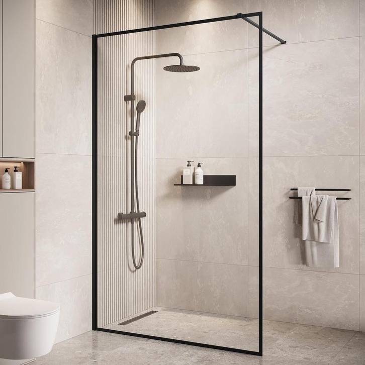 Douchewand Georgia 120 x 200 cm Zwart – Inloopdouche 8 mm, Doe-het-zelf en Bouw, Sanitair, Nieuw, Verzenden