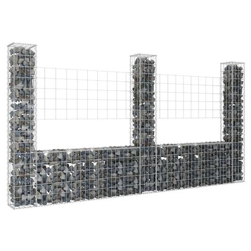 vidaXL Schanskorf U-vormig met 3 palen 260x20x150 cm ijzer, Tuin en Terras, Tuinhekken en Hekwerk, Nieuw, Verzenden