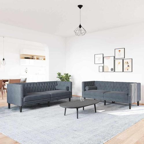 vidaXL Bankstel 2 pcs Donkergrijs Fluweel, Huis en Inrichting, Zetels | Zetels, Nieuw, Verzenden