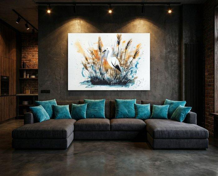 Monika Spiewak - Stork - Oil Painting Stretched On The Frame, Antiquités & Art, Art | Peinture | Moderne