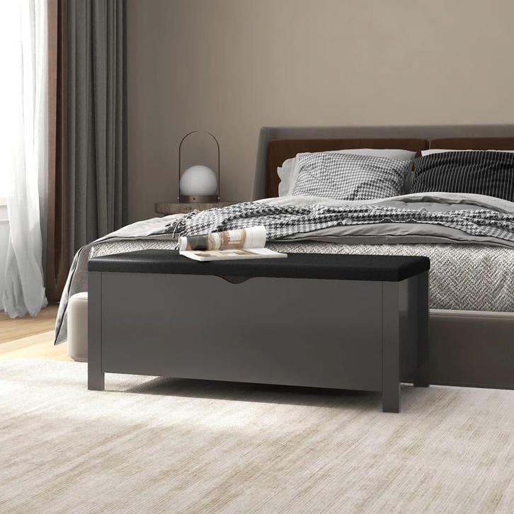 vidaXL Opbergbox met kussen 105x40x45 cm bewerkt hout grijs, Huis en Inrichting, Kasten | Overige, Nieuw, Verzenden