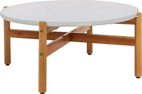 Tweedekans | Salontafel Naturel/Wit - Acaciahout & Steen -, Huis en Inrichting, Tafels | Salontafels, Ophalen of Verzenden