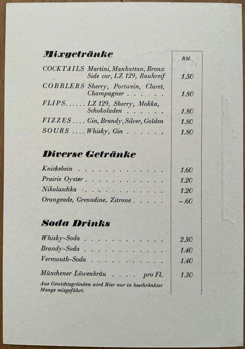 Deutsche Zeppelin Reederei Originele drankkaart uit de, Antiquités & Art, Antiquités | Assiettes décoratives & Carrelages