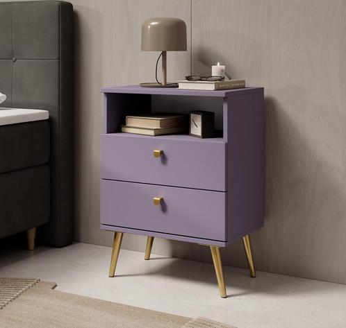 Meubella Nachtkastje paars 50 cm met lade goud, Huis en Inrichting, Kasten | Overige, Nieuw, Verzenden