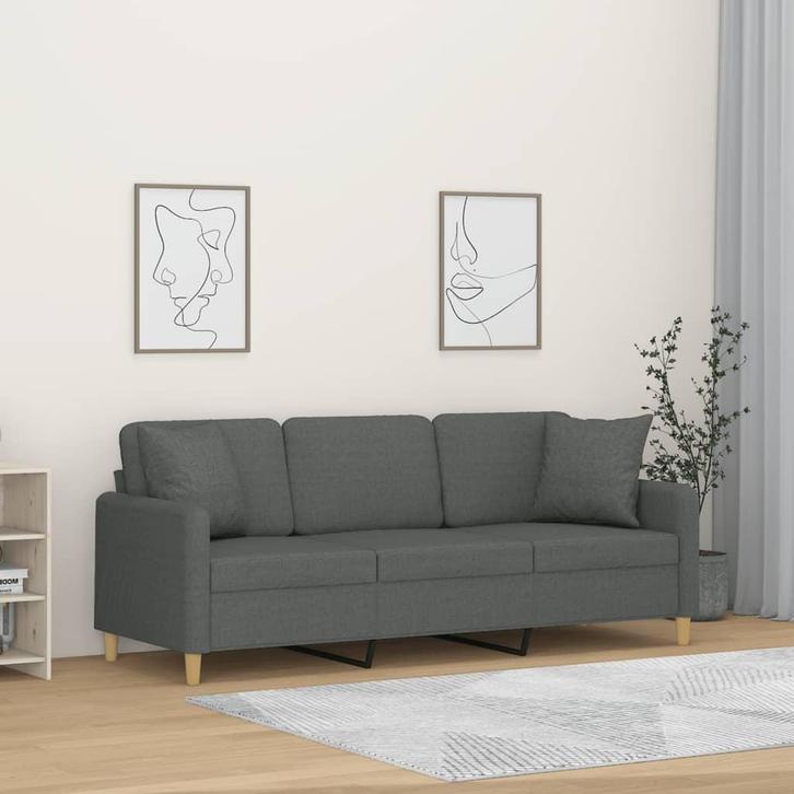 vidaXL Driezitsbank met sierkussens 180 cm stof donkergrijs, Huis en Inrichting, Zetels | Zetels, Nieuw, Verzenden
