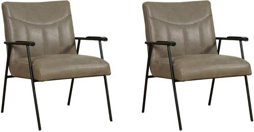 Set van 2 Grijze leren industriële retro fauteuils - Vintage, Huis en Inrichting, Fauteuils, 50 tot 75 cm, 75 tot 100 cm, Nieuw