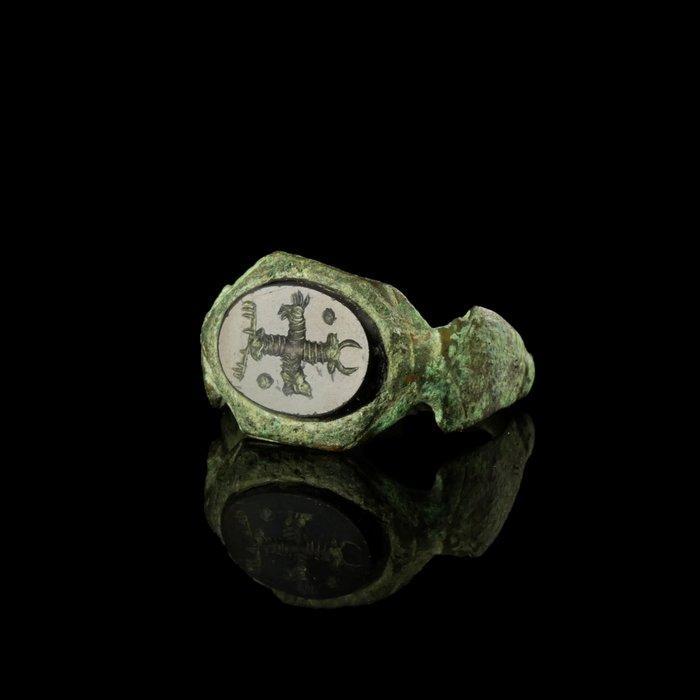 Oud-Romeins Ring met gnostische steen intaglio, Antiek en Kunst, Antiek | Overige Antiek