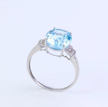 Zonder Minimumprijs - Ring - 14 karaat Witgoud Topaas -, Handtassen en Accessoires, Ringen, Nieuw