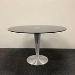 Design ronde glazen tafel doorsnede 120 cm, gehard zwart, Huis en Inrichting, Gebruikt