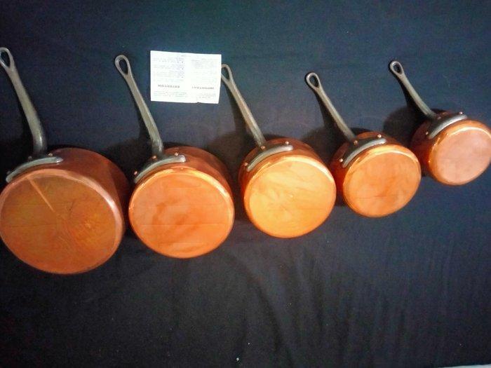 Villedieu - Kookpottenset (5) - Villedieu - Koper, Tin -, Antiek en Kunst, Antiek | Keukengerei