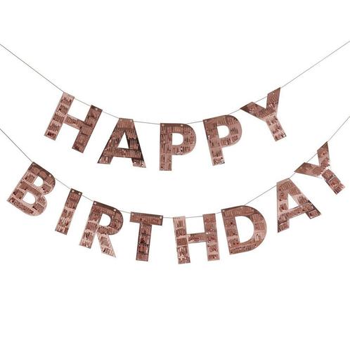 Rose Gouden Happy Birthday Slinger Franjes 1,5m, Hobby en Vrije tijd, Feestartikelen, Nieuw, Verzenden
