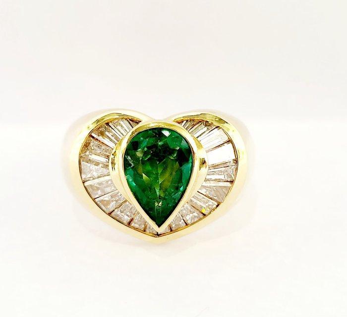 Ring - 18 karaat Geel goud Smaragd - Diamant, Handtassen en Accessoires, Ringen