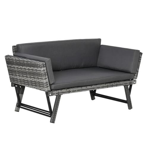 TRUUSK Polyrattan Tuinbank 2-zits - Loungesofa Grijs - Opkla, Tuin en Terras, Tuinsets en Loungesets, Verzenden