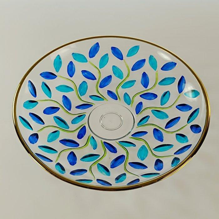 Secoloventesimo - Schotel - Leaves gold n blu plate - 24 kt, Antiek en Kunst, Antiek | Glaswerk en Kristal