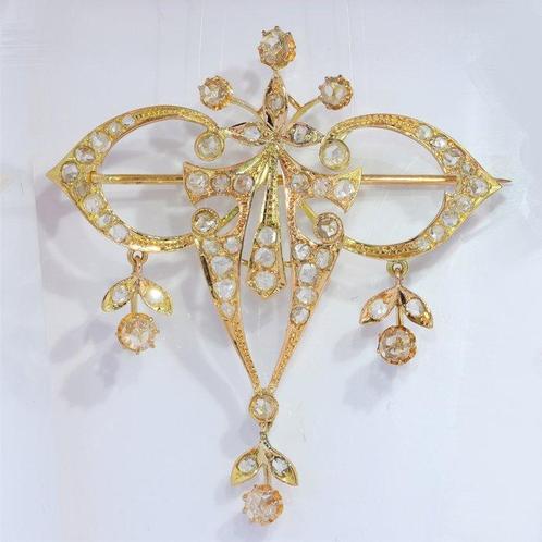 Broche - 18 carats Or jaune, Or rose - Diamant - Antique, Handtassen en Accessoires, Antieke sieraden