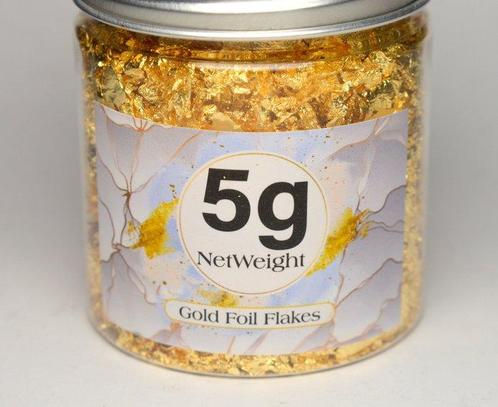 5 gram, Gold Leaf Flakes - Goud (Zonder Minimumprijs), Verzamelen, Mineralen en Fossielen