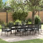 vidaXL 9-delige tuintafelset met kussens in zwart poly, Tuin en Terras, Tuinstoelen, Verzenden, Nieuw