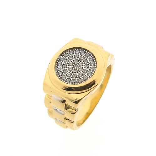 Bicolor gouden heren ring met zirconia, Handtassen en Accessoires, Ringen, Heer, Met edelsteen, Overige kleuren, 20 of groter
