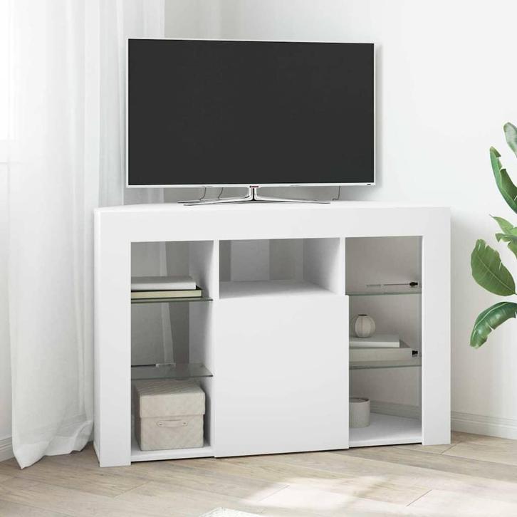 vidaXL Hoek LED TV Cabinet Wandgemonteerd Wit 100x40x68cm, Maison & Meubles, Armoires | Mobilier de télévision, Envoi