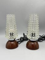 Lamp - Glas, Hout - Twee tafel / bed lampen