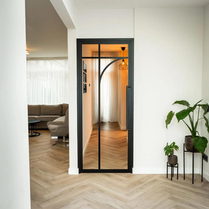 Stalen Binnendeur - Zwart - 5 Vlaks rond - Helder glas, Doe-het-zelf en Bouw, Deuren en Vliegenramen, Nieuw, Metaal, Binnendeur