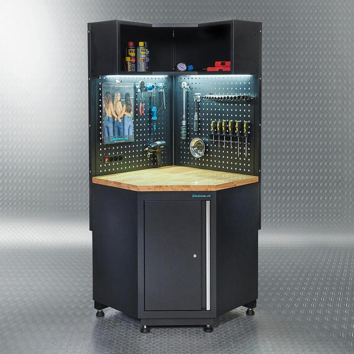 Datona Werkplaatsinrichting PREMIUM hoekwerkbank met eiken, Doe-het-zelf en Bouw, Werkbanken, Ophalen of Verzenden