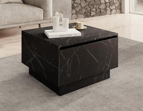 Meubella| salontafel vierkant zwart marmerlook met klep 60cm, Huis en Inrichting, Tafels | Salontafels, Nieuw, 50 tot 100 cm, Minder dan 50 cm