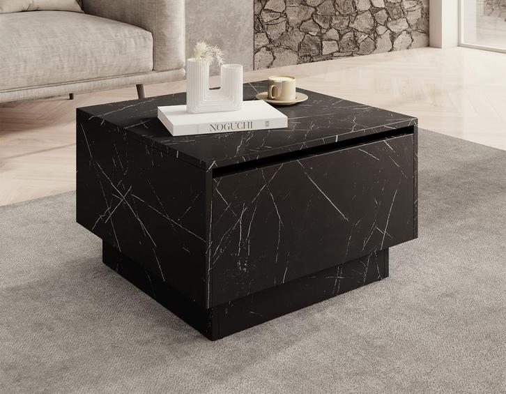 Meubella| salontafel vierkant zwart marmerlook met klep 60cm, Huis en Inrichting, Tafels | Salontafels, Nieuw, 50 tot 100 cm, Minder dan 50 cm