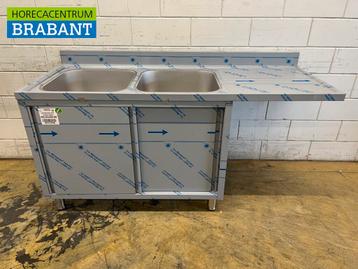 RVS Spoeltafel dubbele spoelbakken schuifdeuren Premium-line, Ophalen of Verzenden