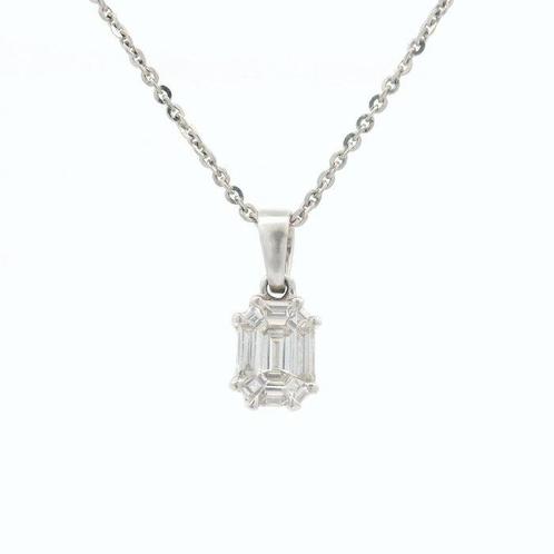 Collier avec pendentif - 18 carats Or blanc - 0.32ct. tw., Handtassen en Accessoires, Antieke sieraden