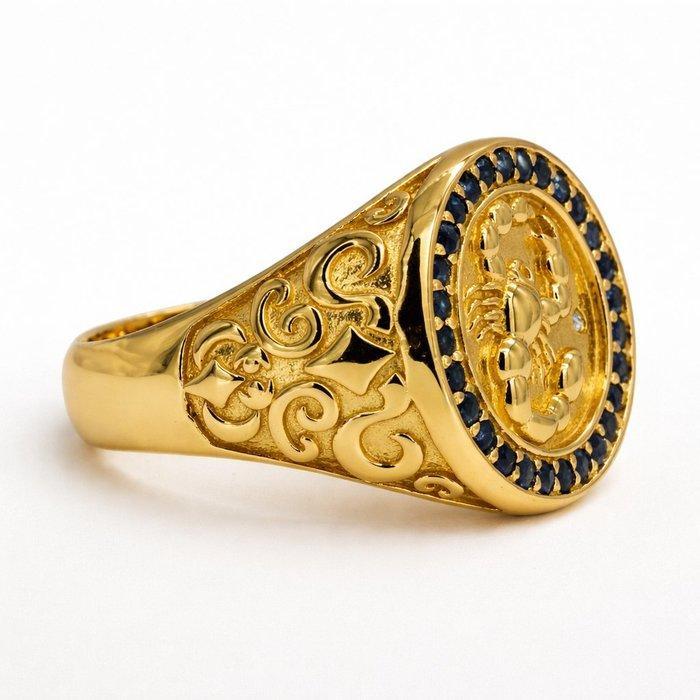 Zonder minimumprijs - Ring Verguld Saffier - Diamant - 18K, Handtassen en Accessoires, Ringen