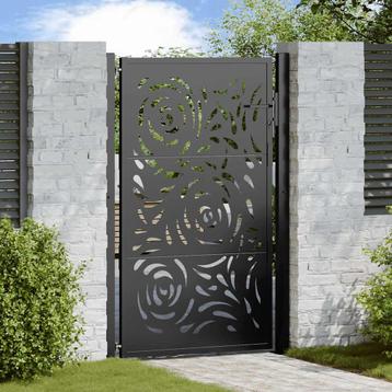 vidaXL Poort met vlamontwerp 105x155 cm staal zwart, Tuin en Terras, Tuinpoorten, Verzenden, Nieuw