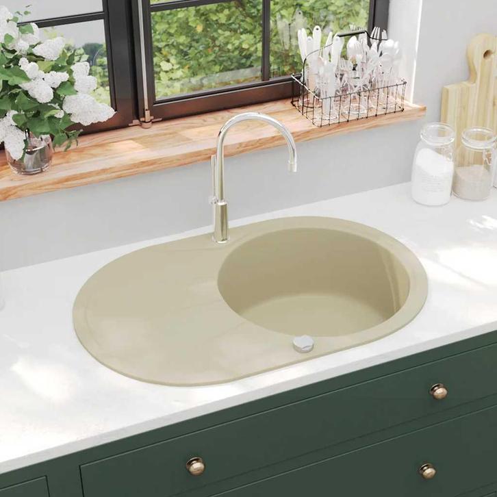 vidaXL Gootsteen enkele bak ovaal graniet beige, Huis en Inrichting, Keuken | Keukenelementen, Nieuw, Verzenden