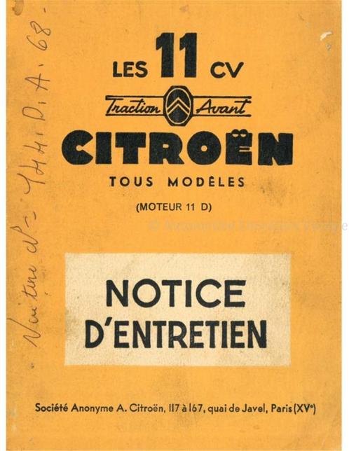 1956 CITROËN TRACTION AVANT INSTRUCTIEBOEKJE FRANS, Auto diversen, Handleidingen en Instructieboekjes