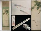 River and fish / Japanese Vintage Hanging Scroll KAKEJIKU /, Antiek en Kunst