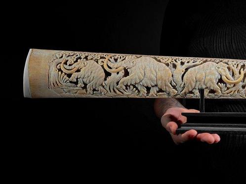 Geen minimumprijs - Een groot uitgehouwen zwaardvisgebit op, Antiek en Kunst, Kunst | Niet-Westerse kunst