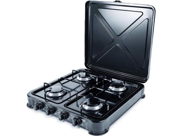 Promis KG400C - Camping kookplaat - 4 gasbranders - Zwart, Caravans en Kamperen, Kampeeraccessoires, Zo goed als nieuw, Verzenden