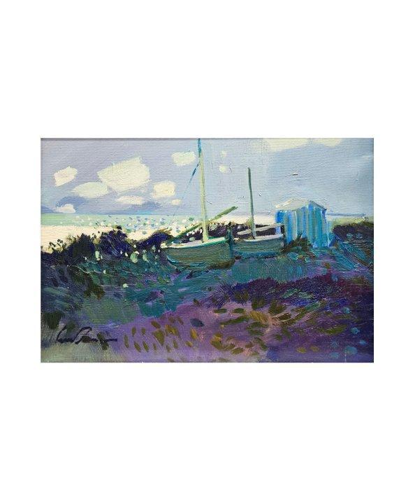 Luis Amer (1943) - NO RESERVE - Seascape with boats, Antiek en Kunst, Kunst | Schilderijen | Klassiek