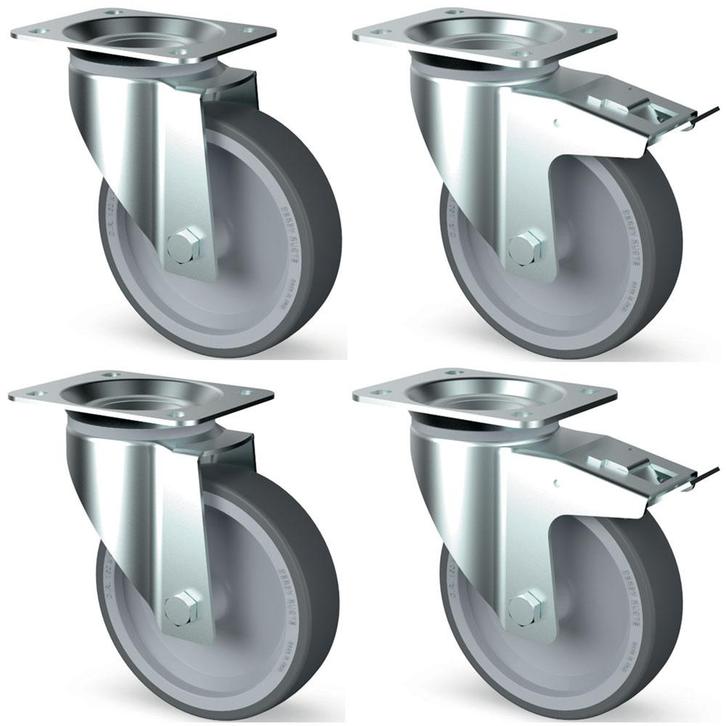 Set 4 zwenkwielen R.V.S., 2 met rem, Articles professionnels, Horeca | Équipement de cuisine, Envoi