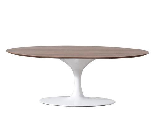Salontafel Tulip Table Oval Bovenblad walnoot Onderstel wit, Huis en Inrichting, Tafels | Salontafels, Nieuw, Verzenden